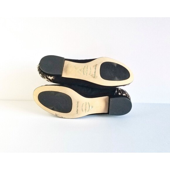 ANYI LU Ballet Flats Black Suede Leopard Calf Hair Sz 38 7.5 Cap Toe Italy - Picture 10 of 12